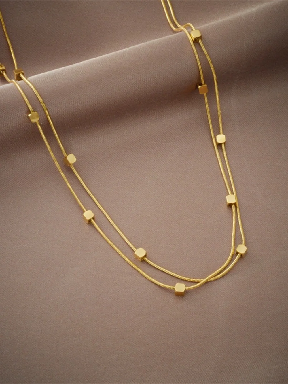 Gold Cube Accent Double-Strand Necklace - Women Jewelry